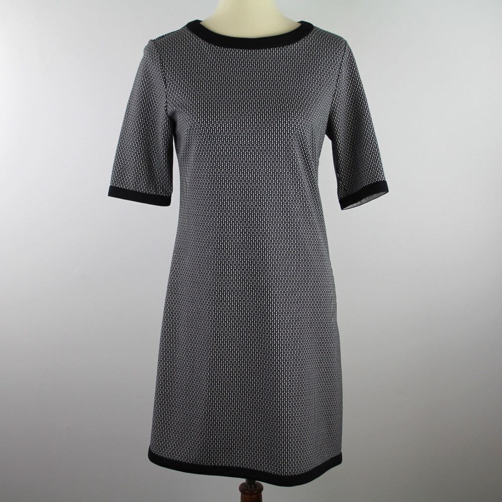 Jude Connally Louisa Ponte Knit Soft Pullover Mini Shift Dress Black White S
